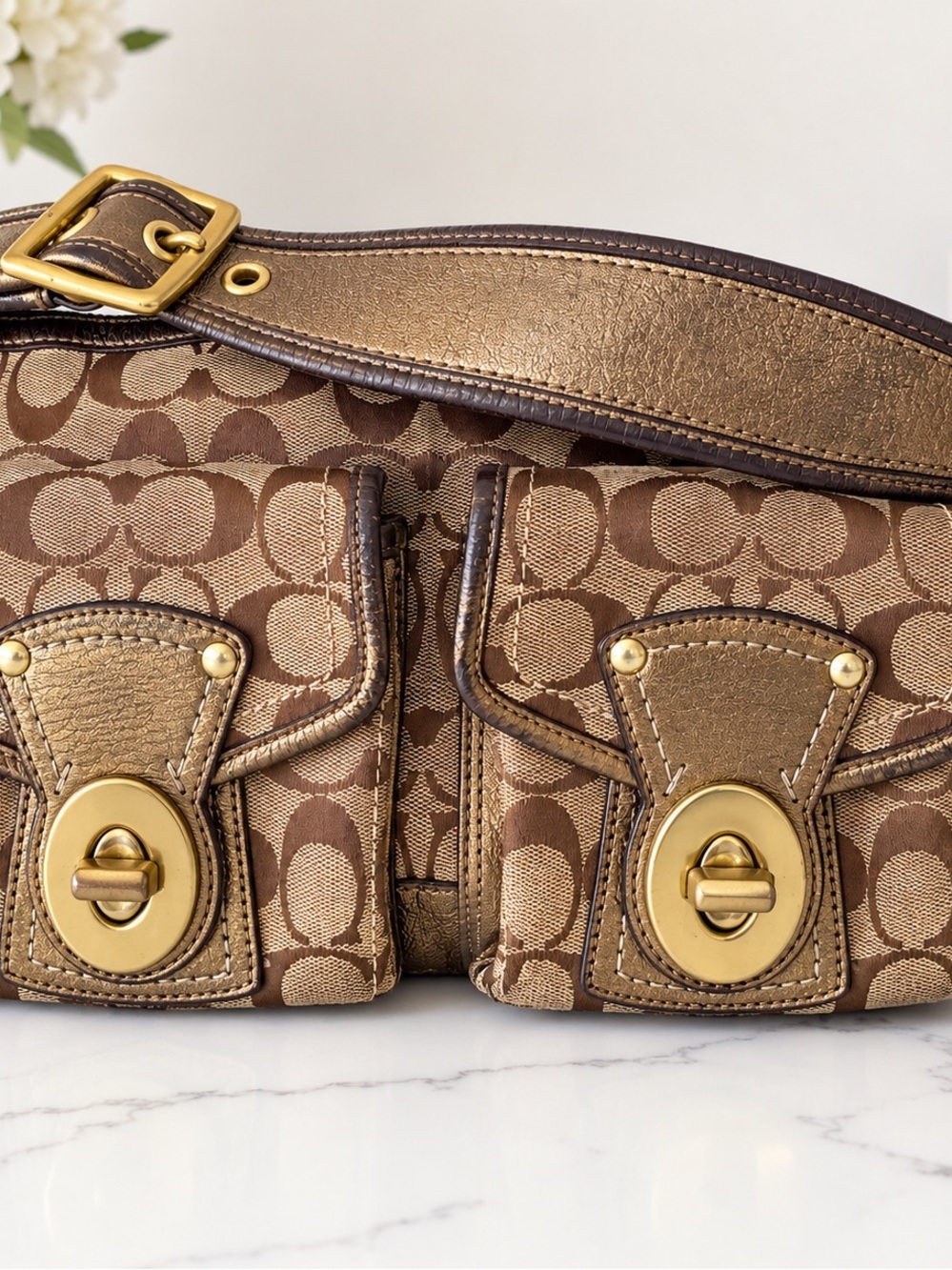 Coach Legacy 10339 Signature Double Turnlock Shoulder Bag 65th Anniversary Y2K